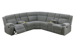 Power Motion Recliner Sectional in Fur-Like Corduroy Smoke