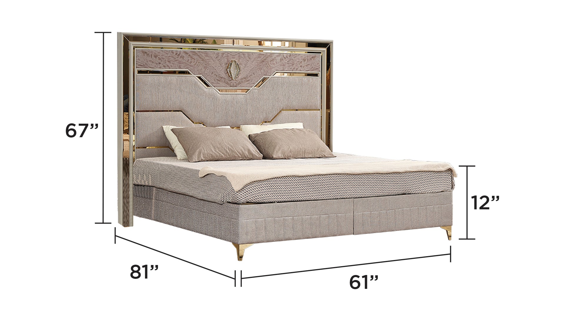 Omari Modern Style Queen Upholstered Bed Made with Wood and Gold Accents in Beige (NJ inventory)