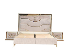 Omari Modern Style Queen Upholstered Bed Made with Wood and Gold Accents in Beige (NJ inventory)