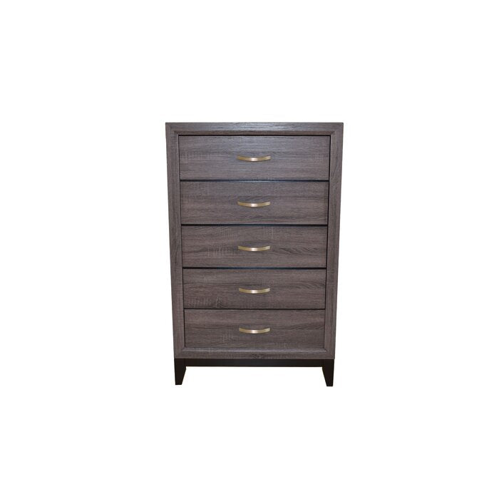 Contemporary Style 5-Drawer Chest Made with Wood in Gray