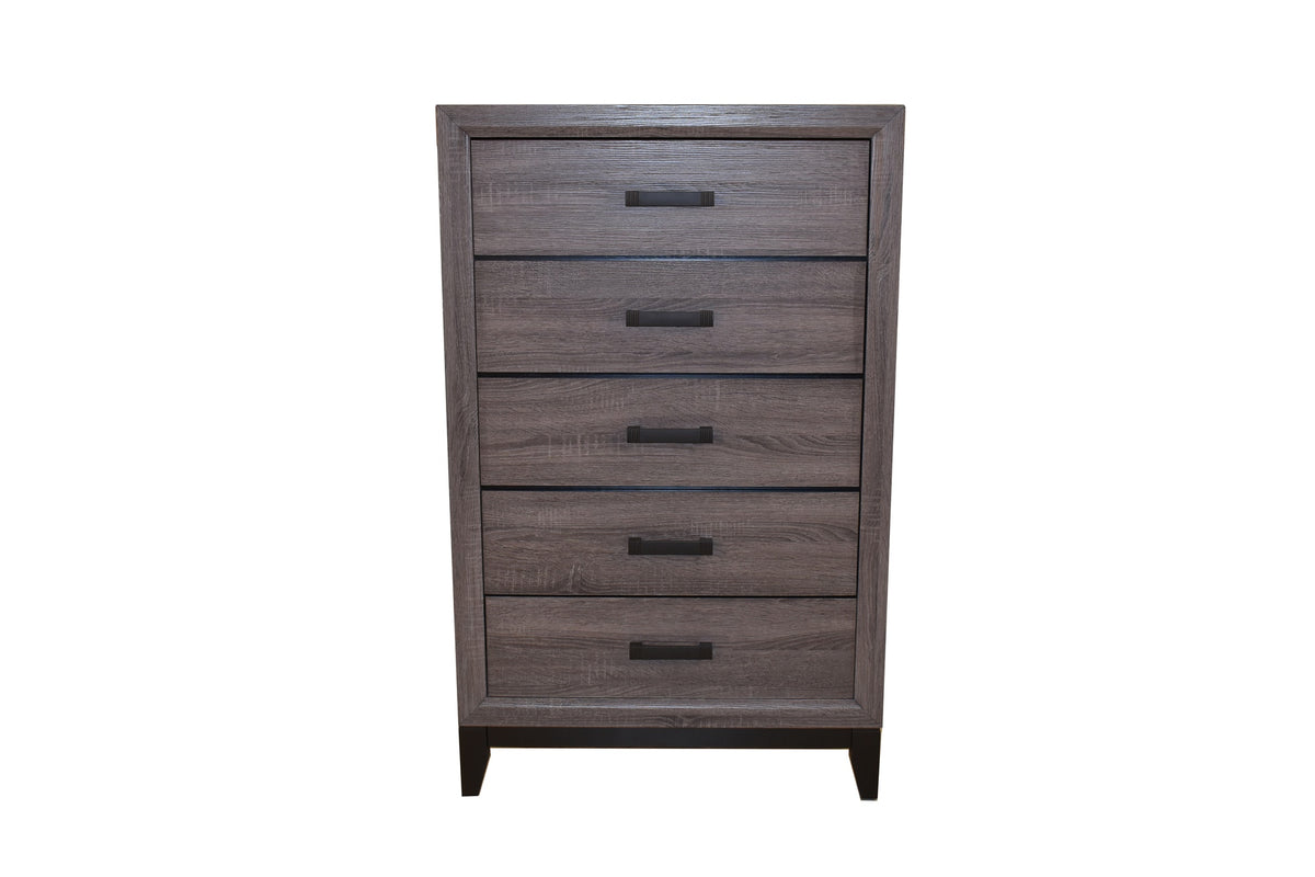 Contemporary Style 5-Drawer Chest Made with Wood in Gray
