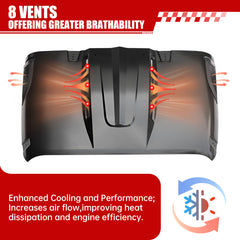 The Avenger Style Replacement Hood Compatible with 2007-2018 Jeep Wrangler JK JKU Unlimited Rubicon Black