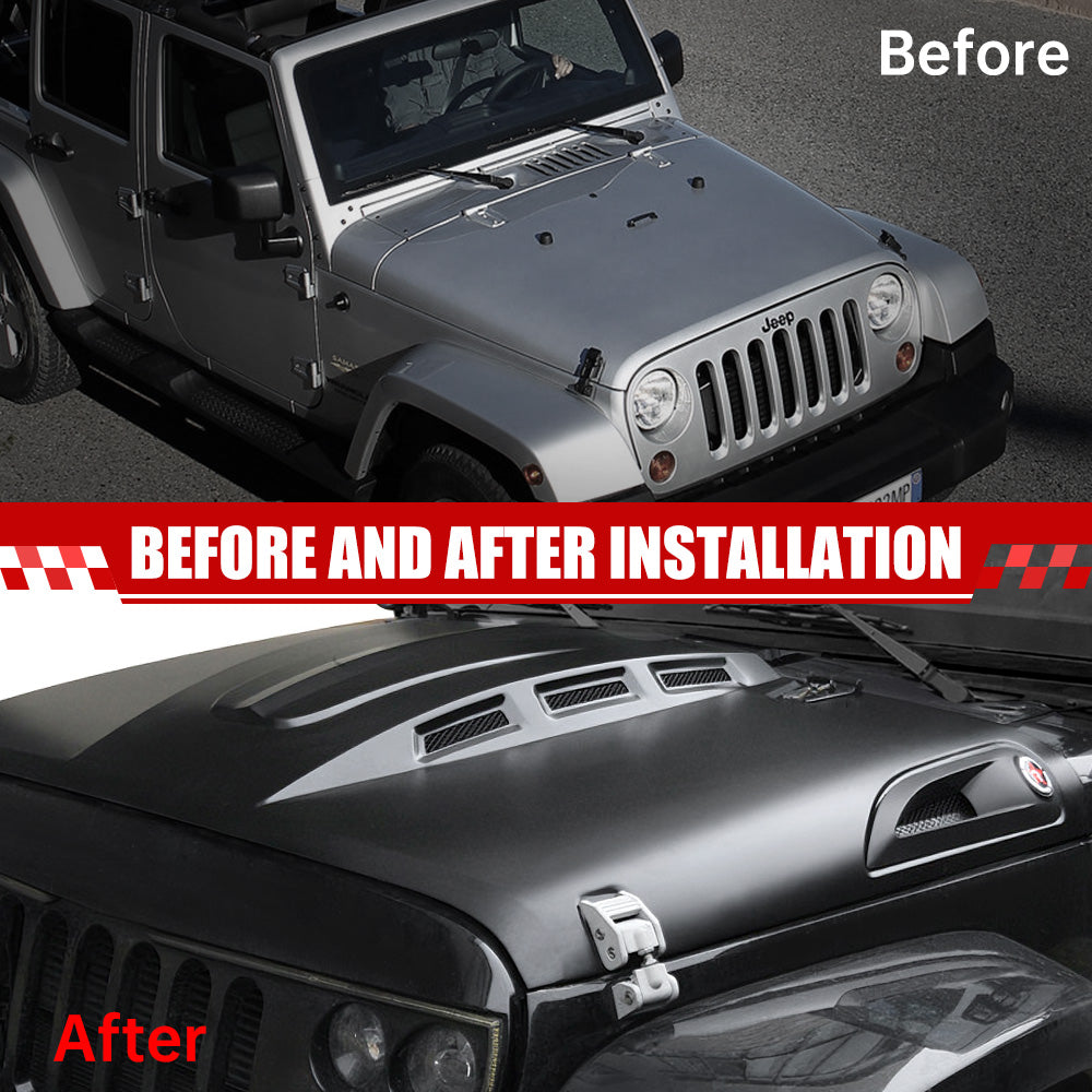 The Avenger Style Replacement Hood Compatible with 2007-2018 Jeep Wrangler JK JKU Unlimited Rubicon Black