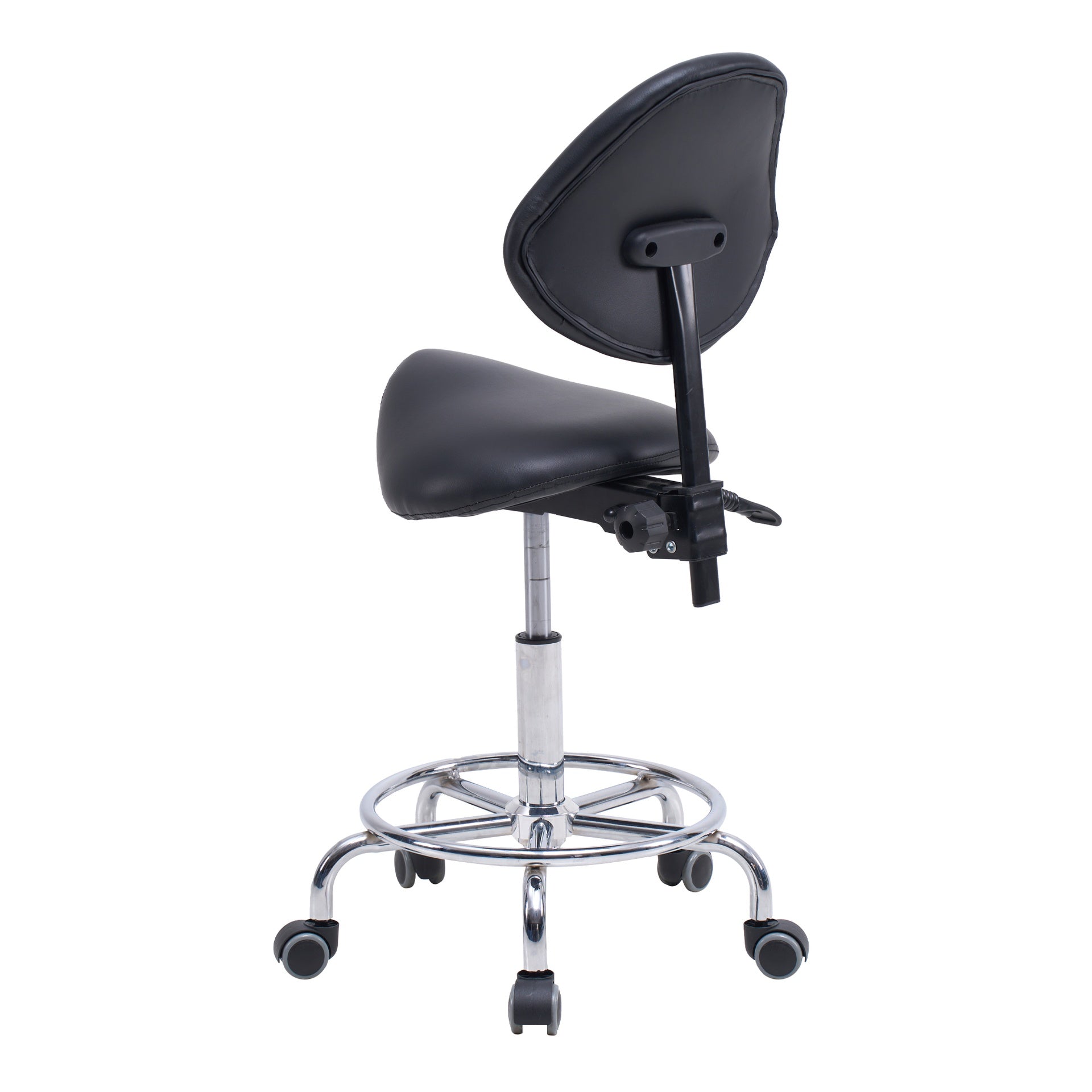 Saddle Stool Chair with Backrest Swivel Hydraulic Ergonomic Tilt Seat Chair with Wheels Footrest for Medical Hospital Clinic Dental-Black