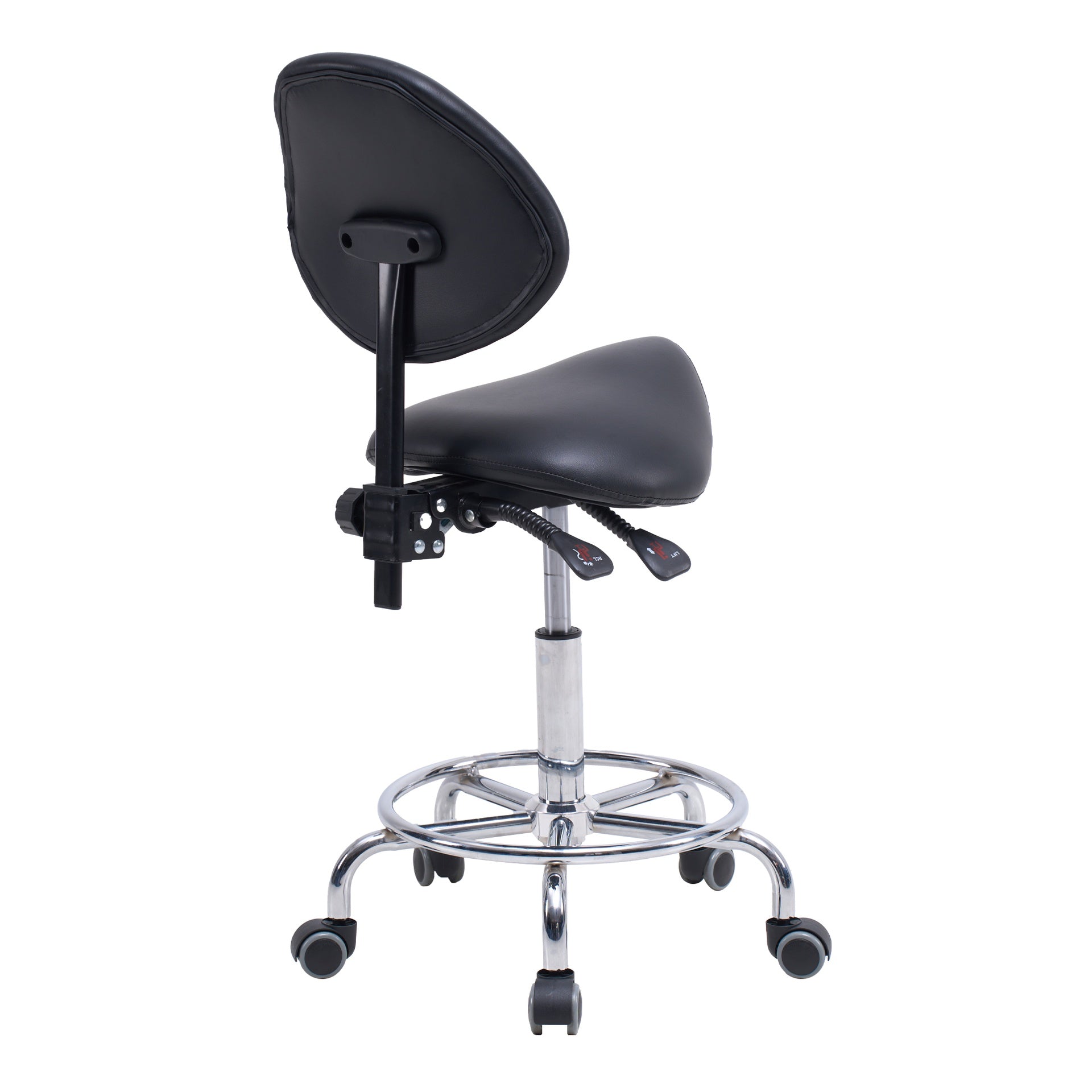 Saddle Stool Chair with Backrest Swivel Hydraulic Ergonomic Tilt Seat Chair with Wheels Footrest for Medical Hospital Clinic Dental-Black