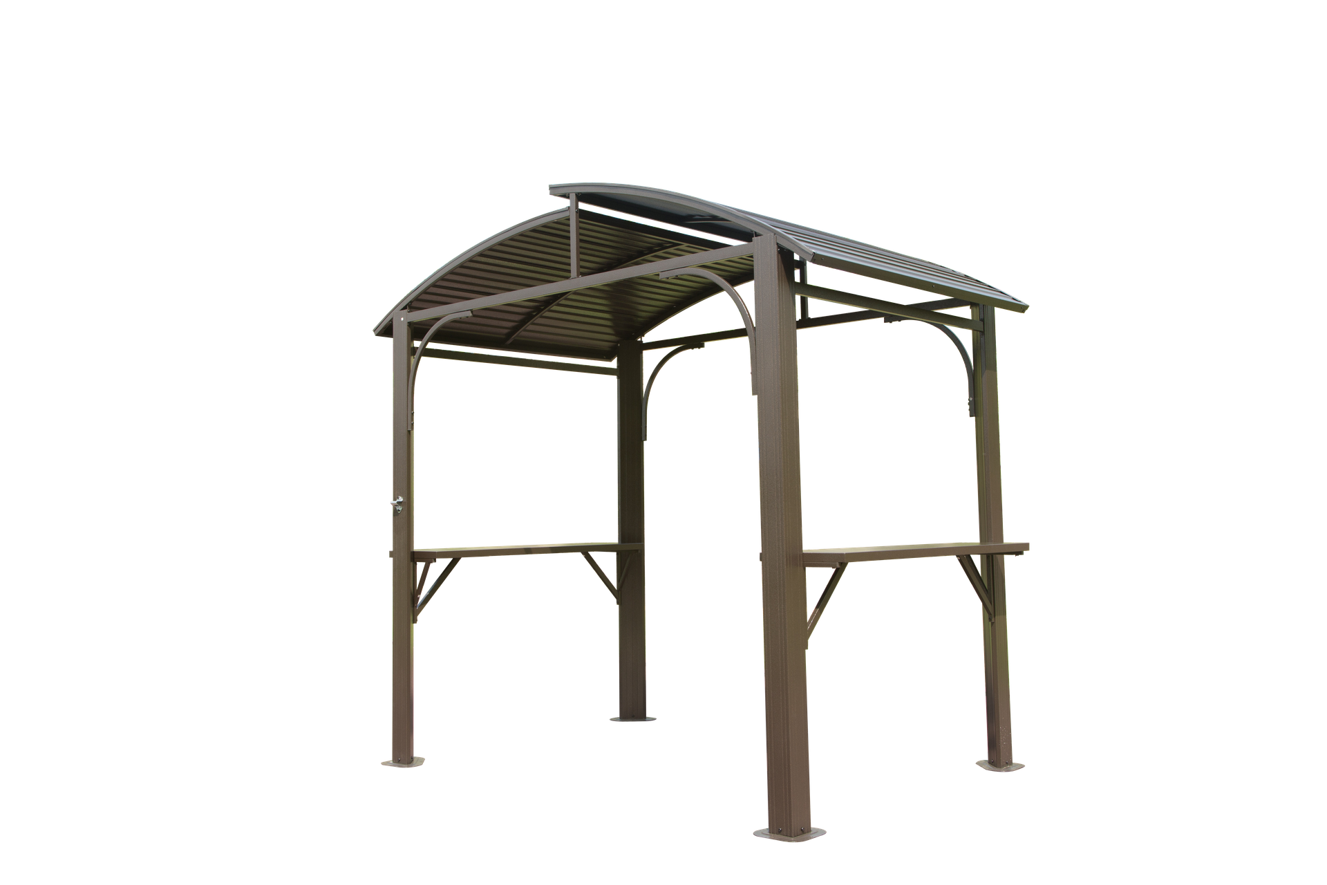 8x5FT  Arc Roof, Grill Canopy for Outdoor Grill w/Double Galvanized Steel Roof and 2 Side Shelves, BBQ Gazebo Grill Tent for Patio Garden Backyard, Brown