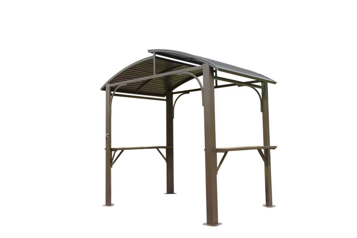 8x5FT  Arc Roof, Grill Canopy for Outdoor Grill w/Double Galvanized Steel Roof and 2 Side Shelves, BBQ Gazebo Grill Tent for Patio Garden Backyard, Brown