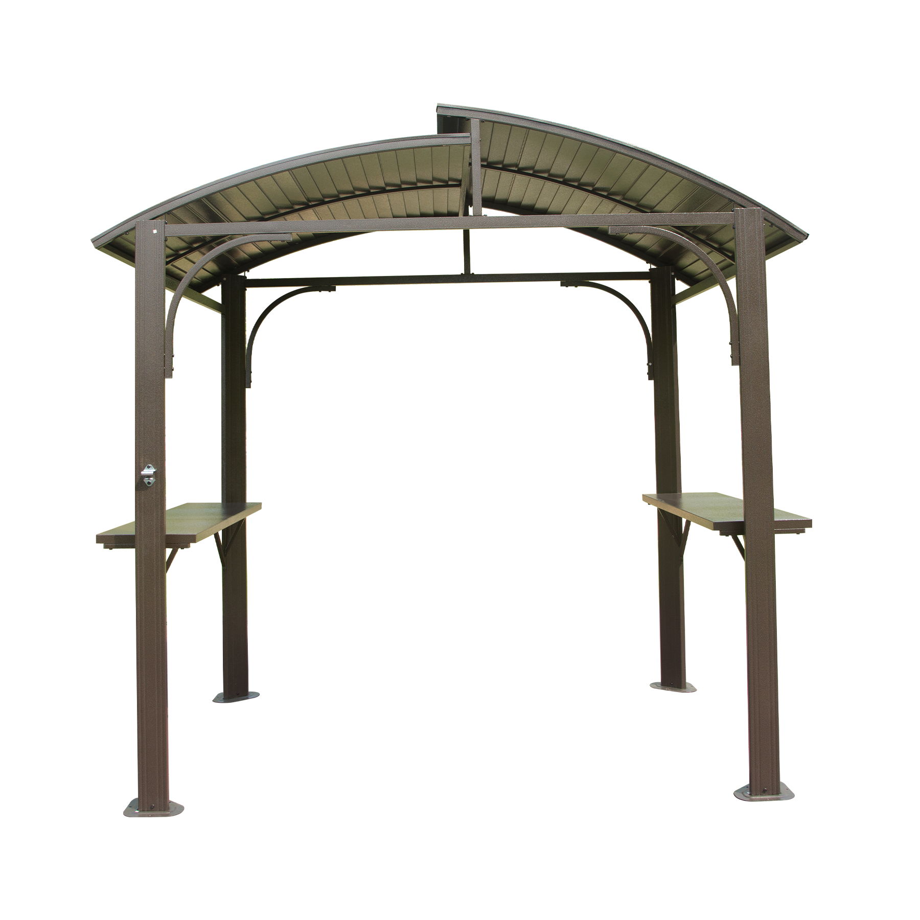 8x5FT  Arc Roof, Grill Canopy for Outdoor Grill w/Double Galvanized Steel Roof and 2 Side Shelves, BBQ Gazebo Grill Tent for Patio Garden Backyard, Brown