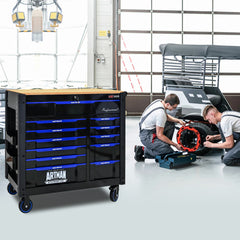 12-Layer Drawer Multi-purpose Tool Car, With Wheels, Wooden Countertops