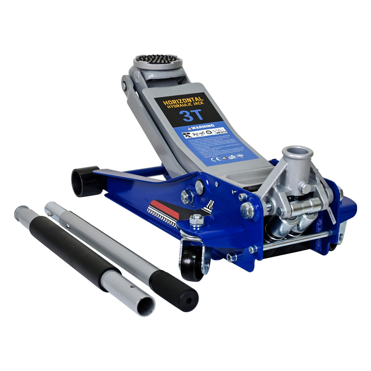 Low-Position Steel Vehicle Floor-mounted Hydraulic Jack with Dual-piston Quick-lift Pump, 3-Ton(6,600 lb.) Capacity.