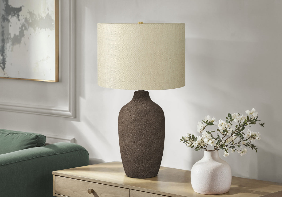 Lighting, 27"h, Table Lamp, Grey Ceramic, Beige Shade, Contemporary