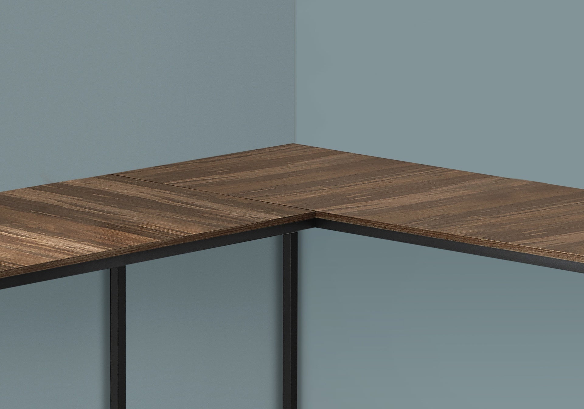 Computer Desk, Home Office, Corner, 58"l, L Shape, Work, Laptop, Brown Laminate, Black Metal, Contemporary, Modern