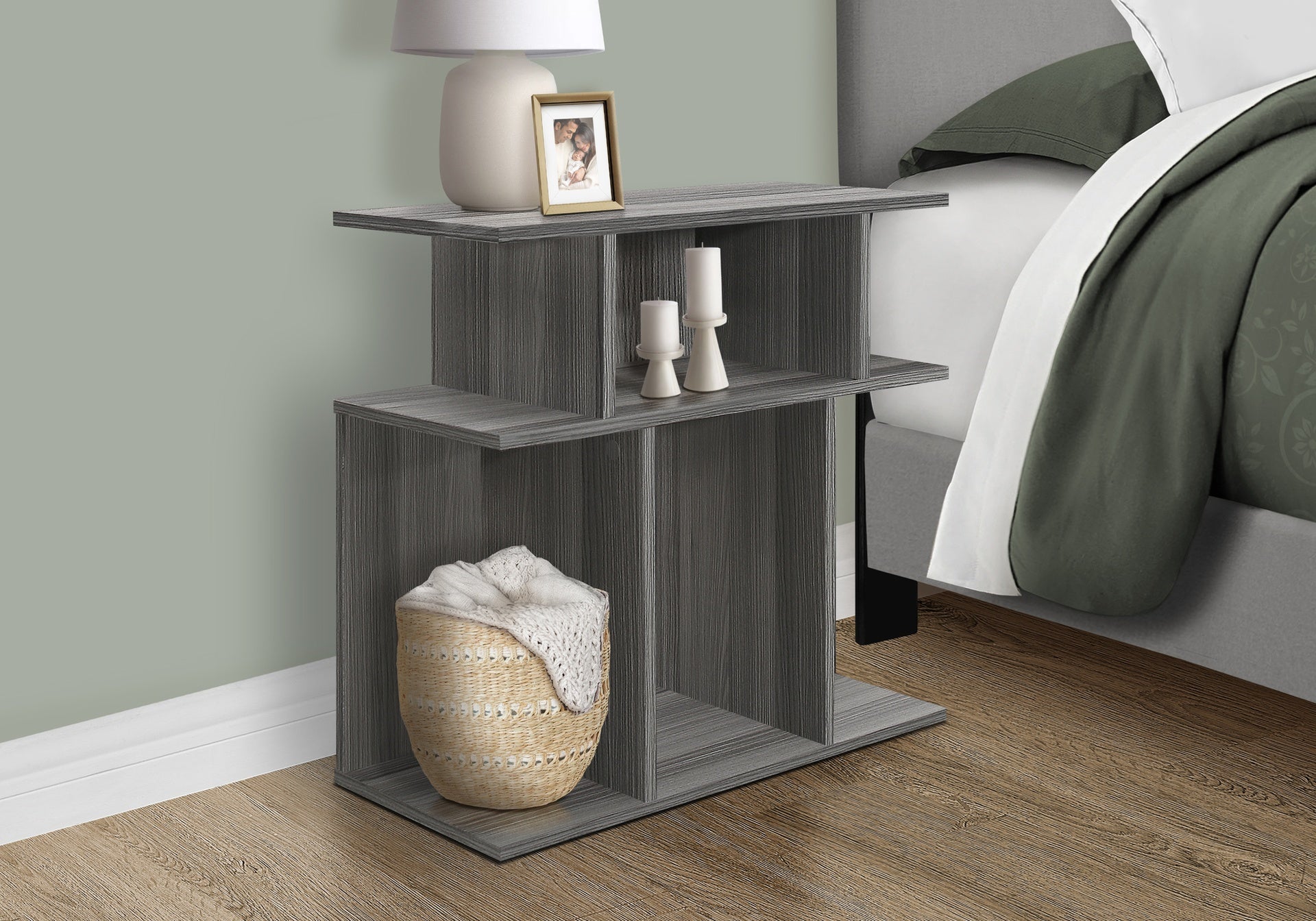 Accent Table, Side, End, Nightstand, Lamp, Living Room, Bedroom, Grey Laminate, Contemporary, Modern