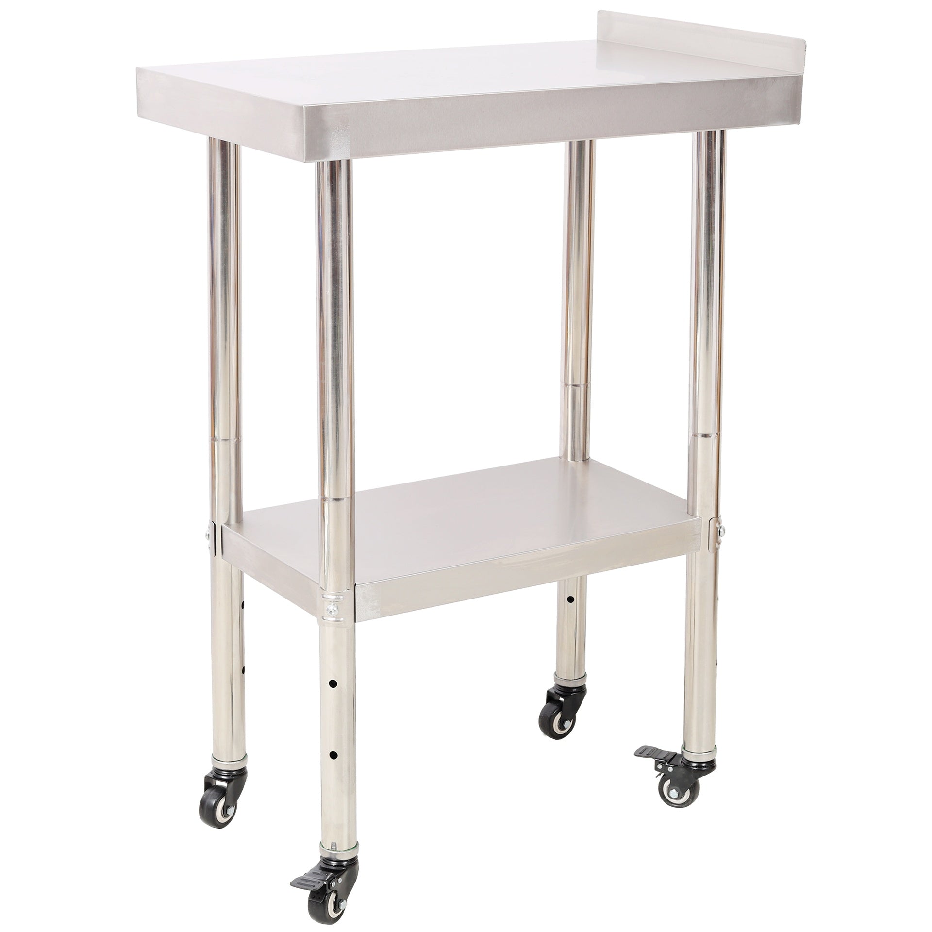 Stainless Steel Prep Table, 24 x 15 x 35-1/2 Inch, 440lbs Load Capacity Heavy Duty Metal Worktable with Backsplash Adjustable Undershelf & 4 Casters, Commercial Workstation for Kitchen Restaurant
