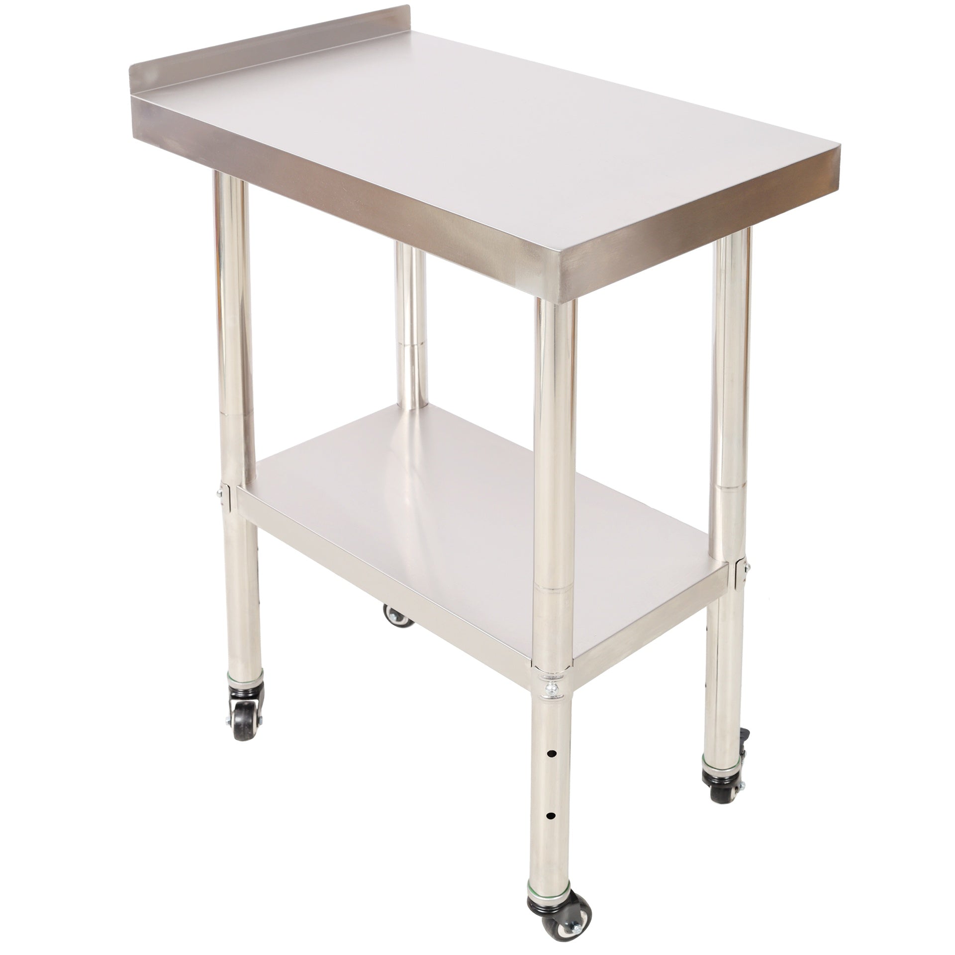 Stainless Steel Prep Table, 24 x 15 x 35-1/2 Inch, 440lbs Load Capacity Heavy Duty Metal Worktable with Backsplash Adjustable Undershelf & 4 Casters, Commercial Workstation for Kitchen Restaurant