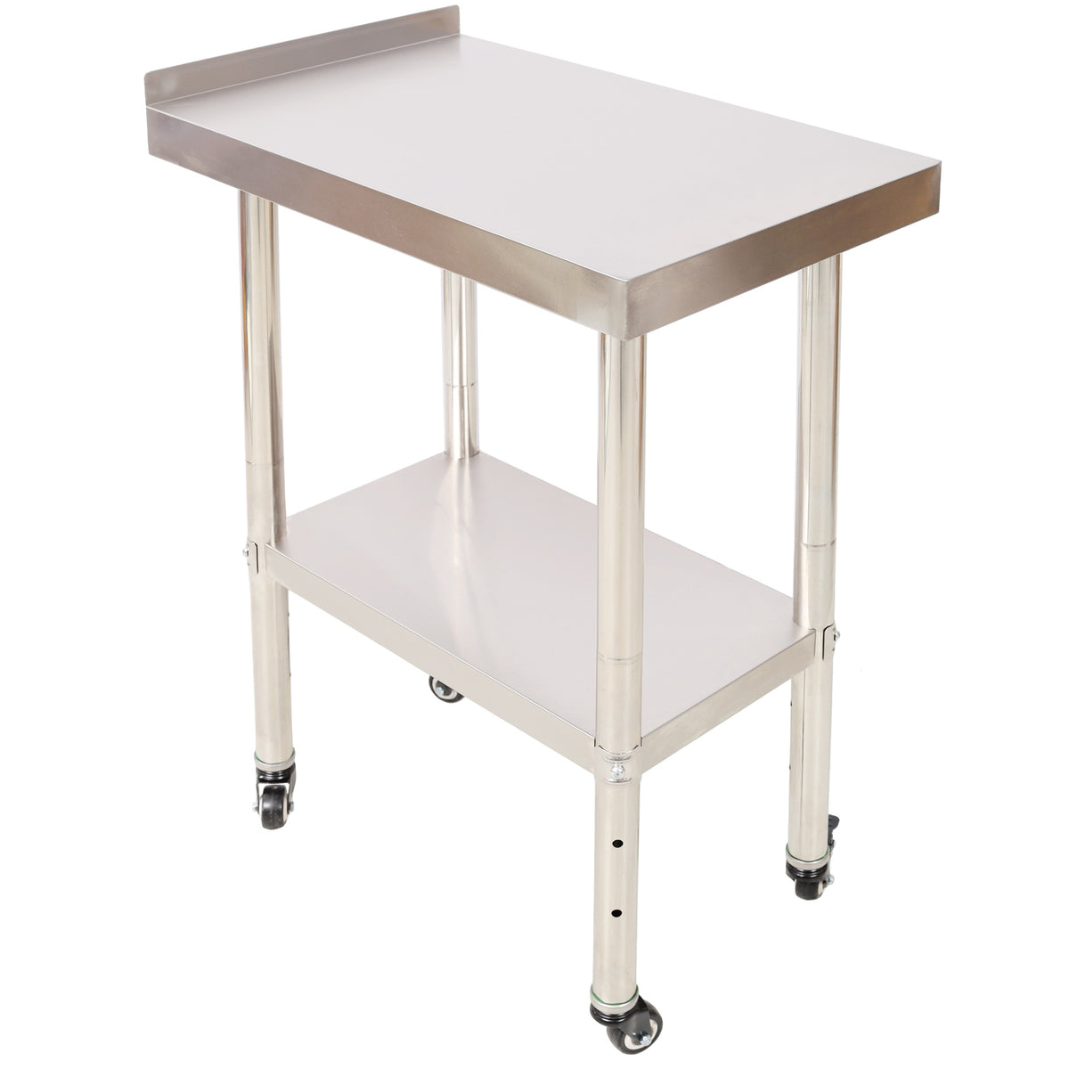 Stainless Steel Prep Table, 24 x 15 x 35-1/2 Inch, 440lbs Load Capacity Heavy Duty Metal Worktable with Backsplash Adjustable Undershelf & 4 Casters, Commercial Workstation for Kitchen Restaurant