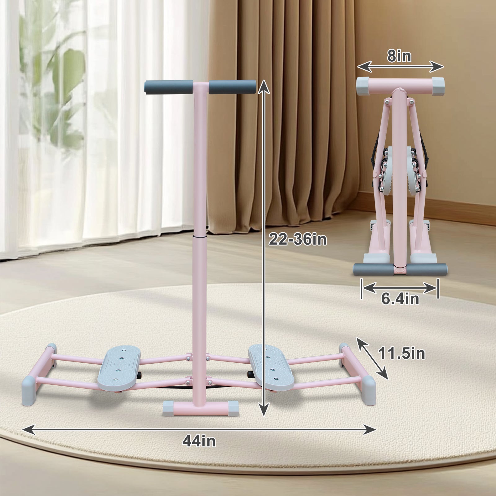 Ski Machine Foldable, Simulated Ski Trainer with 4-Level Adjustable Non-Slip Pedal Armrest, Pelvic Floor Muscle Trainer for Home