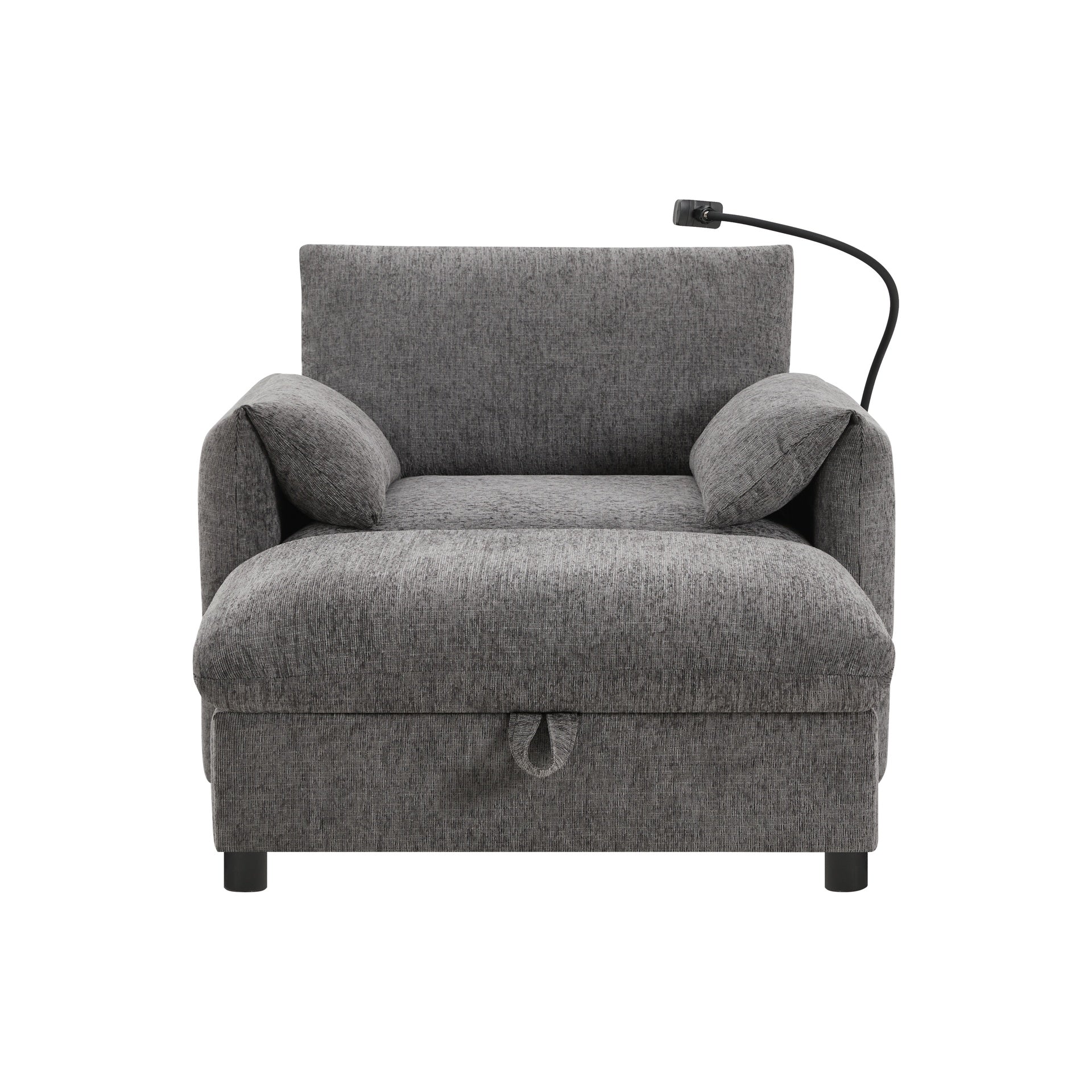 37" Single Sofa with Storage Ottoman, Adjustable Phone Holder, Dual-Port Charger, Storage Pockets, Elephant Ear Armrest, Comfy Chenille Armchair, Modern Cloud Chaise Lounge for Living Room&Apartment