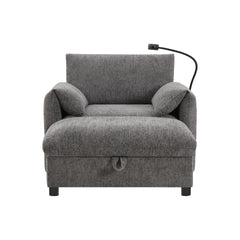 37" Single Sofa with Storage Ottoman, Adjustable Phone Holder, Dual-Port Charger, Storage Pockets, Elephant Ear Armrest, Comfy Chenille Armchair, Modern Cloud Chaise Lounge for Living Room&Apartment