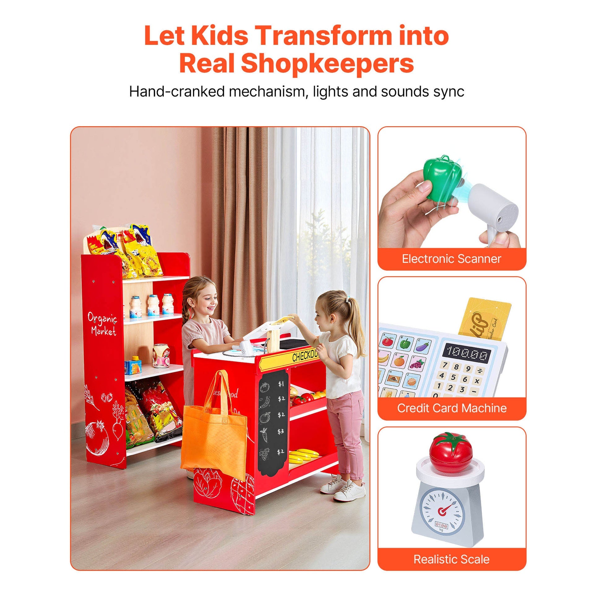 Kids Grocery Store Playset Supermarket Play Toy Set with Cash Register