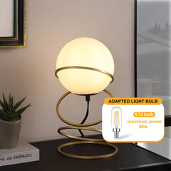 13.5" H Glass Globe Matte Gold Spiral 4 Ring Metal Stand Table Lamp for Living Room, Nightstand Bedside Table Lamp for Bedroom, LED Lamp