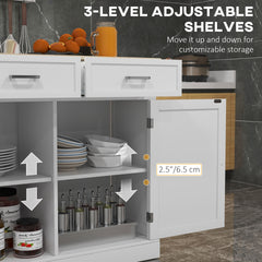 HOMCOM Rolling Kitchen Island with Drop Leaf Wood Breakfast Bar, Farmhouse Kitchen Cart with 2 Drawers, Adjustable Shelves for Dining Room, White