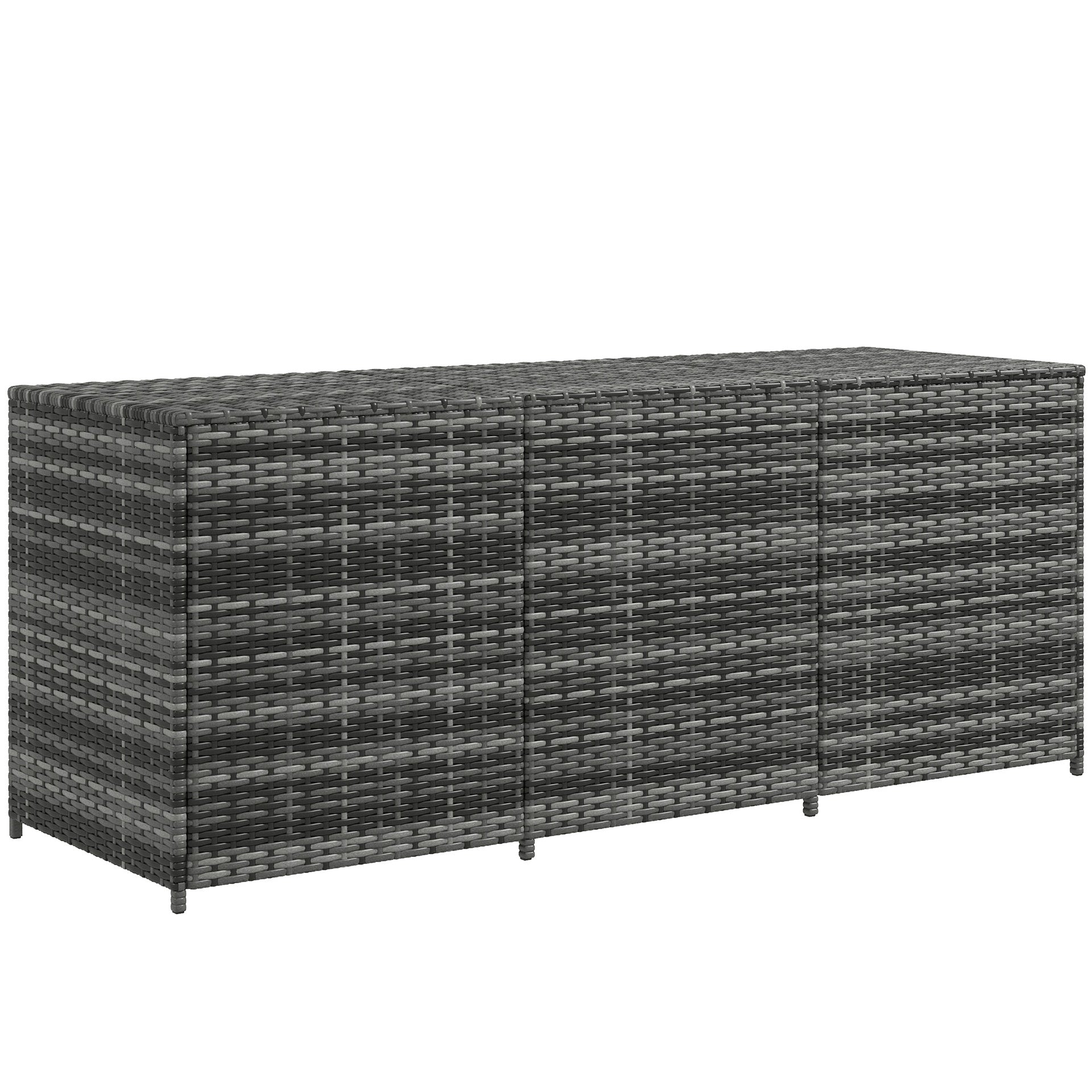 Outsunny 175 Gallon Outdoor Storage Box with Inner Liner, PE Rattan Wicker Deck Box with Pneumatic Bar Lift for Indoor & Outdoor, Patio Furniture Cushions, Pool Toys, Garden Tools, Mixed Gray