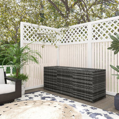 Outsunny 175 Gallon Outdoor Storage Box with Inner Liner, PE Rattan Wicker Deck Box with Pneumatic Bar Lift for Indoor & Outdoor, Patio Furniture Cushions, Pool Toys, Garden Tools, Mixed Gray