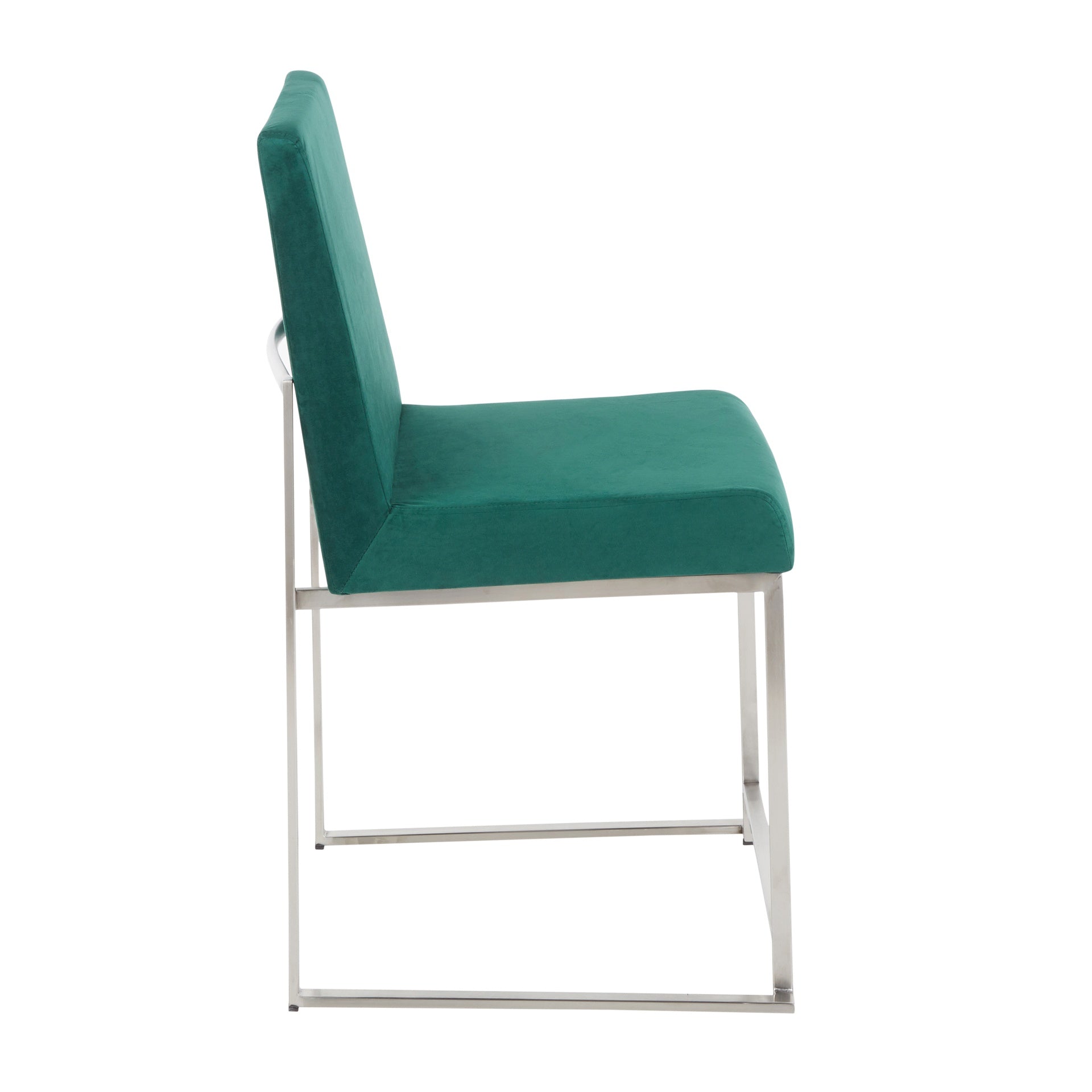 High Back Fuji Contemporary Dining Chair in Stainless Steel and Green Velvet by LumiSource - Set of 2
