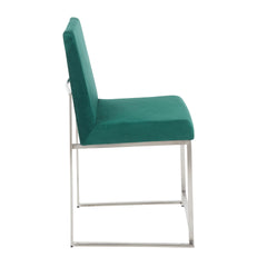 High Back Fuji Contemporary Dining Chair in Stainless Steel and Green Velvet by LumiSource - Set of 2