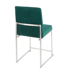 High Back Fuji Contemporary Dining Chair in Stainless Steel and Green Velvet by LumiSource - Set of 2