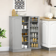 HOMCOM 41" Kitchen Pantry Storage Cabinet, Freestanding Kitchen Cabinet with 12 Door Shelves, Double Doors, 5-tier Shelving and Adjustable Shelves, Paper Gray
