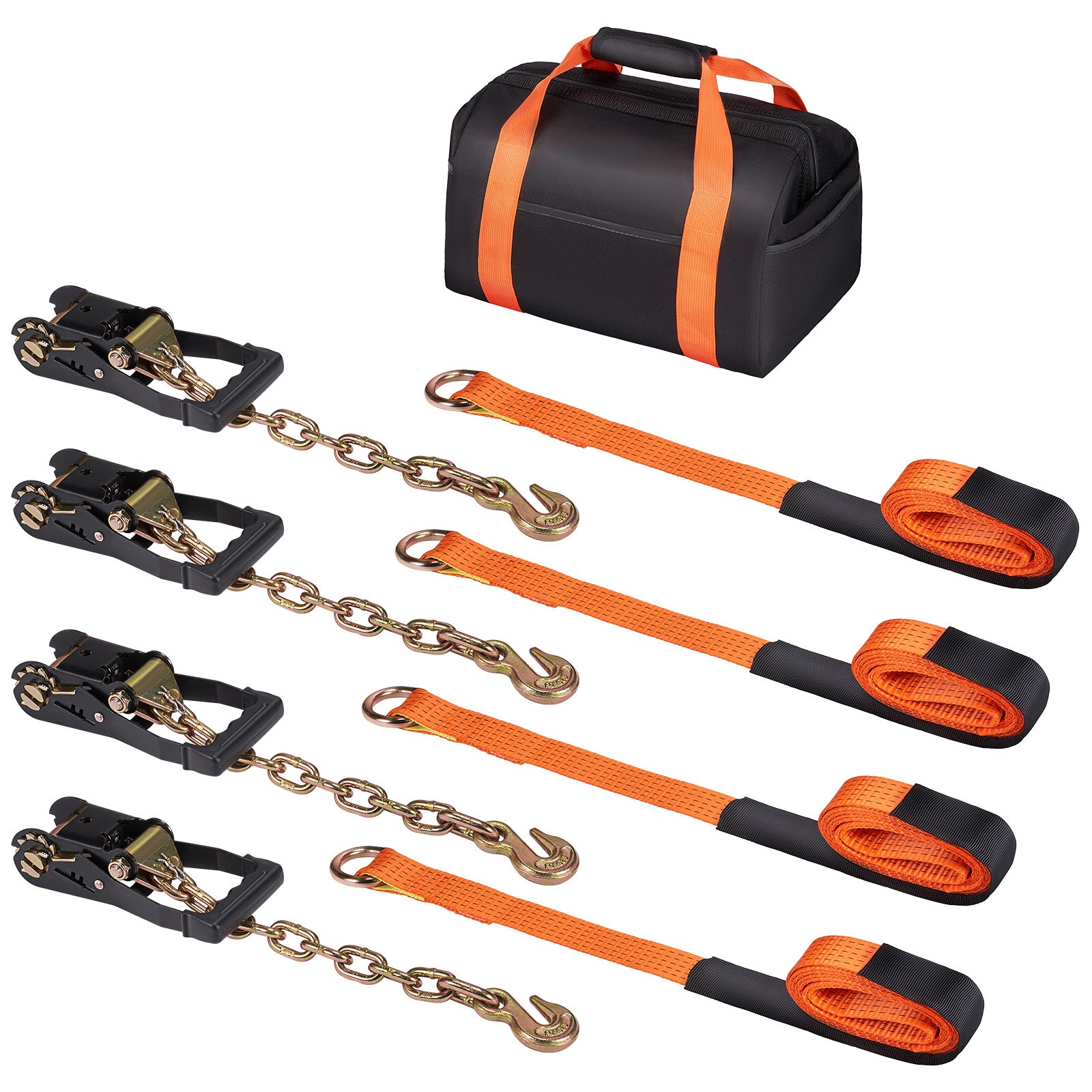 Car Tie Down with Chain Anchors, Lasso Style 2"×120" Tire Straps, 5865 LBS Working Load, 11023 LBS Breaking Strength, with Heavy Duty Ratchets for Passenger Car, ATV, SUV, UTV, Truck, 4-Pack