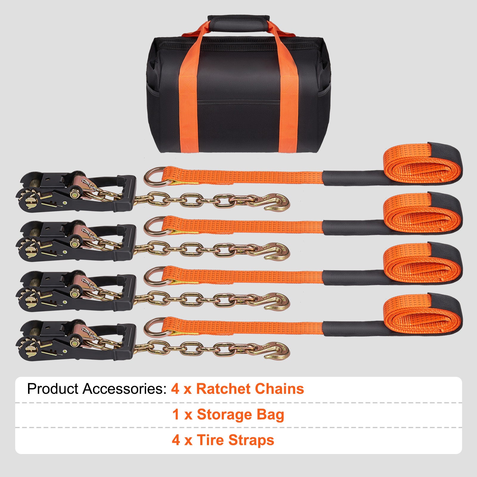 Car Tie Down with Chain Anchors, Lasso Style 2"×120" Tire Straps, 5865 LBS Working Load, 11023 LBS Breaking Strength, with Heavy Duty Ratchets for Passenger Car, ATV, SUV, UTV, Truck, 4-Pack