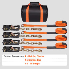 Car Tie Down with Chain Anchors, Lasso Style 2"×120" Tire Straps, 5865 LBS Working Load, 11023 LBS Breaking Strength, with Heavy Duty Ratchets for Passenger Car, ATV, SUV, UTV, Truck, 4-Pack