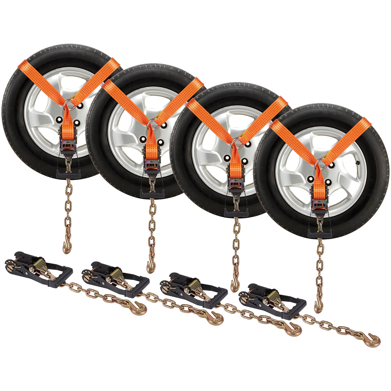 Car Tie Down with Chain Anchors, Lasso Style 2"×120" Tire Straps, 5865 LBS Working Load, 11023 LBS Breaking Strength, with Heavy Duty Ratchets for Passenger Car, ATV, SUV, UTV, Truck, 4-Pack