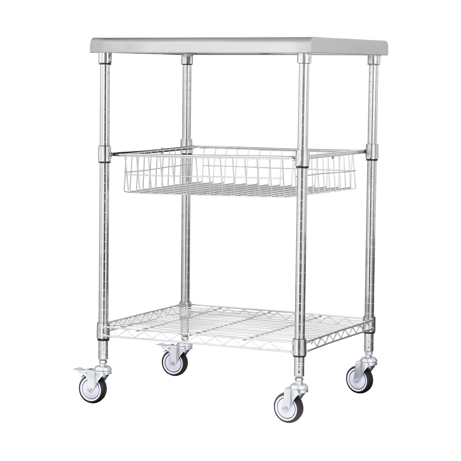 3-Tier Utility Cart Rolling Cart on Wheels 24"x20"x36.6" 470 LBS 6 Hooks