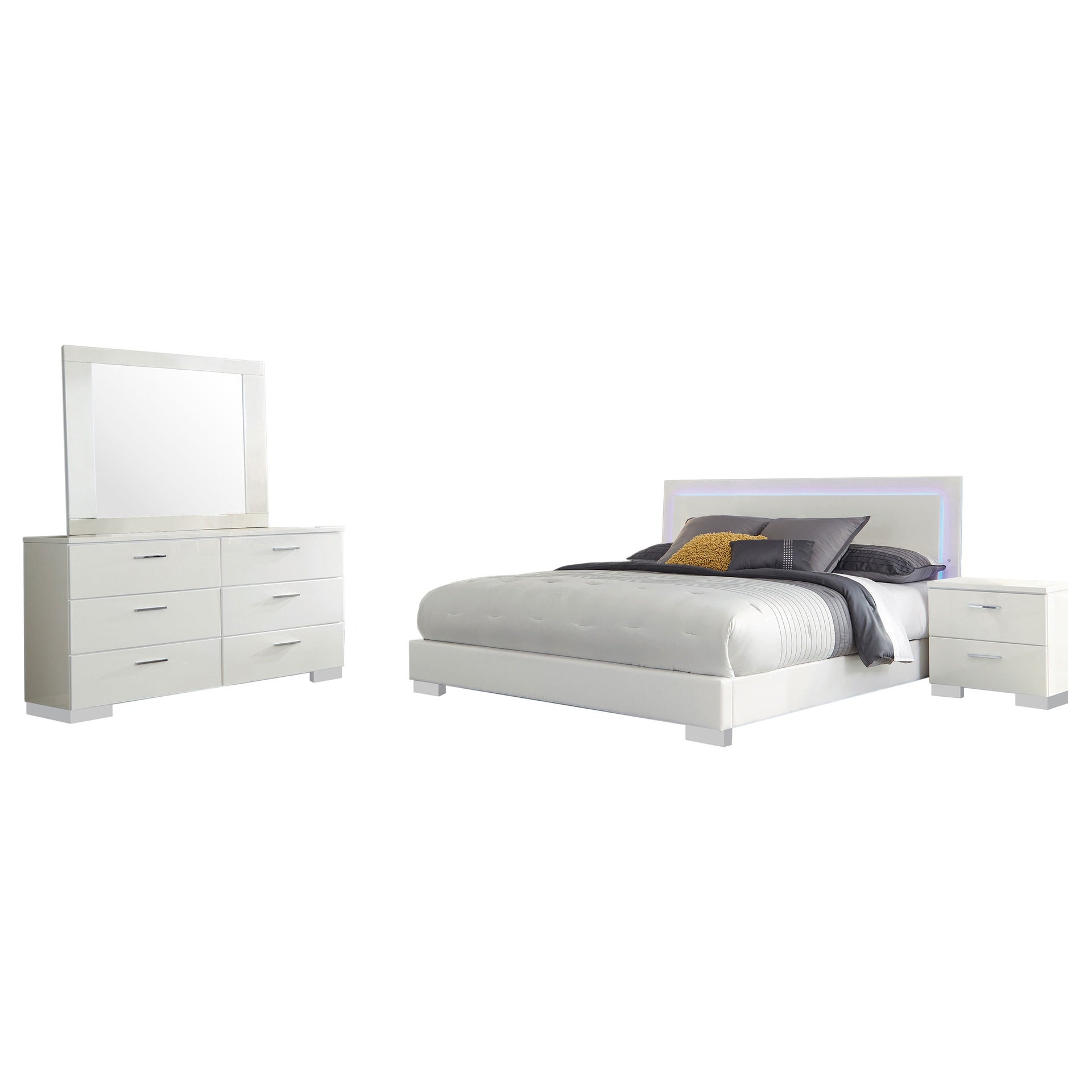 Dulcey White High Gloss 4-piece Eastern King Bedroom Set