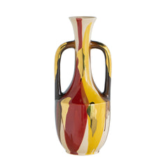 6.8x6.8x16.9" Curved Ceramic Vase with Handles and Abstract Multicolored Finish