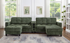 Modern Sectional Sofa 126" U-shaped Sectional Sofa Modular Sectional Couch with Movable Storage Ottomans, multifunctional Console, Bluetooth Speakers and LED Lights for Living Room, Green