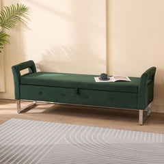 67.91"Wide Velvet Storage Soft Bench with Armrests  for Living Room, Entryway and Bedroom. GREEN