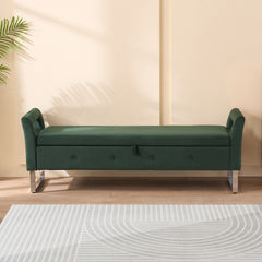 67.91"Wide Velvet Storage Soft Bench with Armrests  for Living Room, Entryway and Bedroom. GREEN