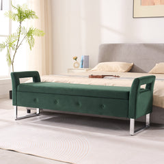 67.91"Wide Velvet Storage Soft Bench with Armrests  for Living Room, Entryway and Bedroom. GREEN