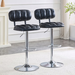 Set of 2 Adjustable Height Bar Stools, Black PU Leather Upholstered with Chrome Base & Footrest, Modern Comfortable Stools for Kitchen Island, Home Bar, Game Room & Office Break Area