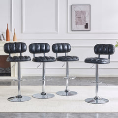Set of 2 Adjustable Height Bar Stools, Black PU Leather Upholstered with Chrome Base & Footrest, Modern Comfortable Stools for Kitchen Island, Home Bar, Game Room & Office Break Area