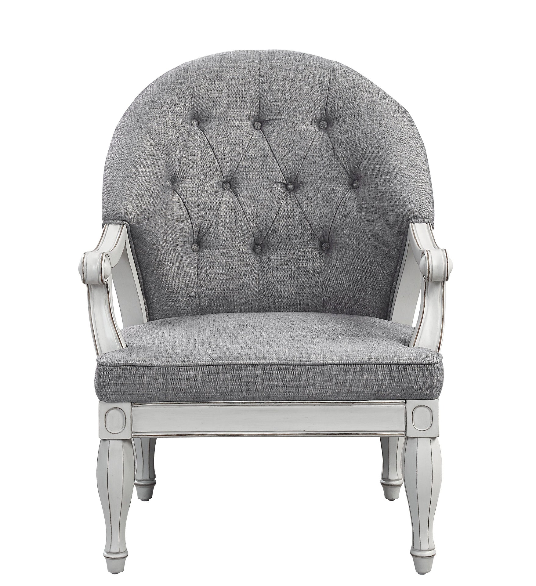 Florian Gray Fabric & Antique White Finish Chair