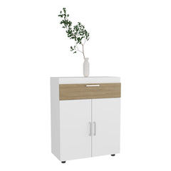 Shoe Rack, 3 Doors, 3 Shelves, 4 Legs, White / Natural Oak