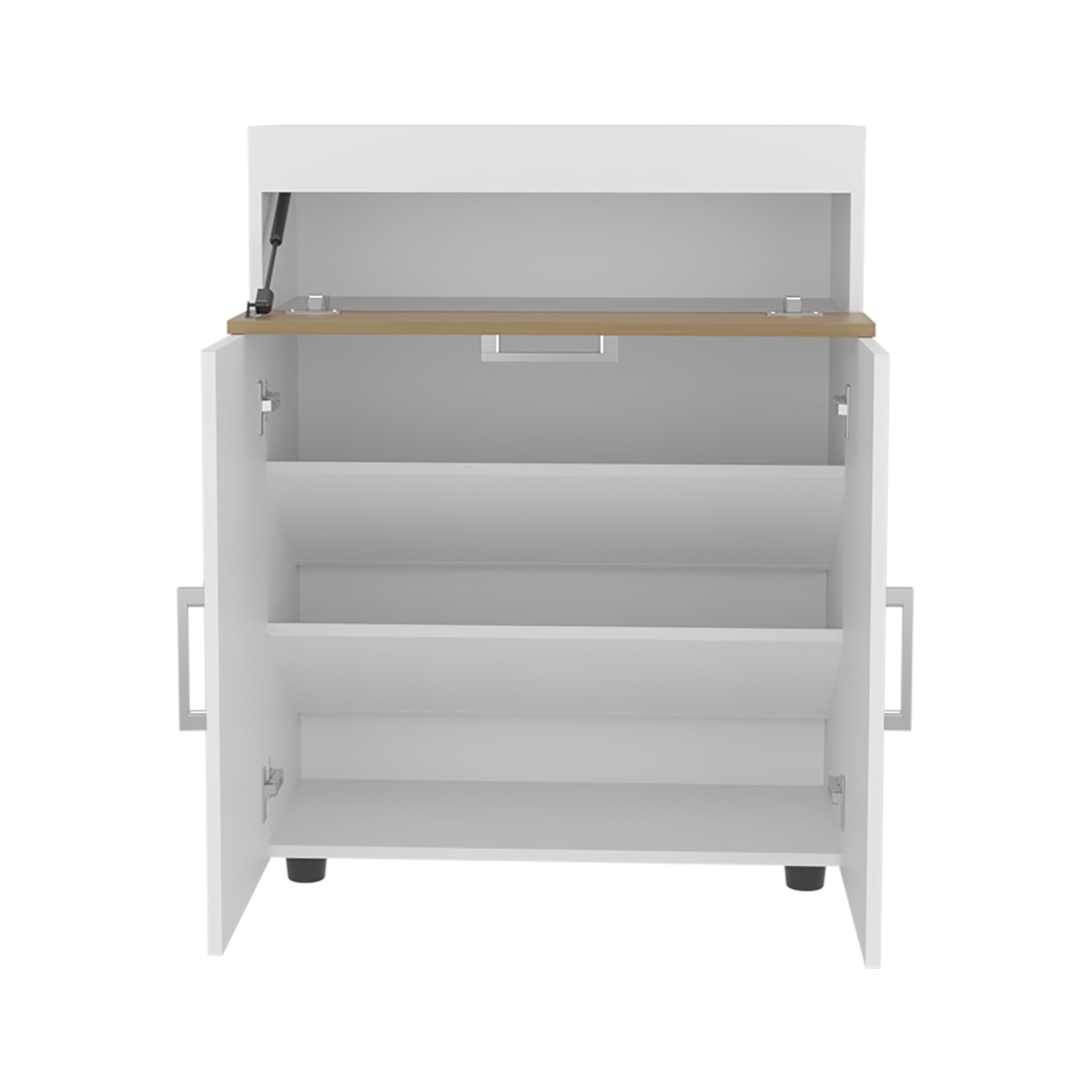 Shoe Rack, 3 Doors, 3 Shelves, 4 Legs, White / Natural Oak