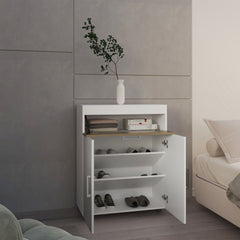 Shoe Rack, 3 Doors, 3 Shelves, 4 Legs, White / Natural Oak