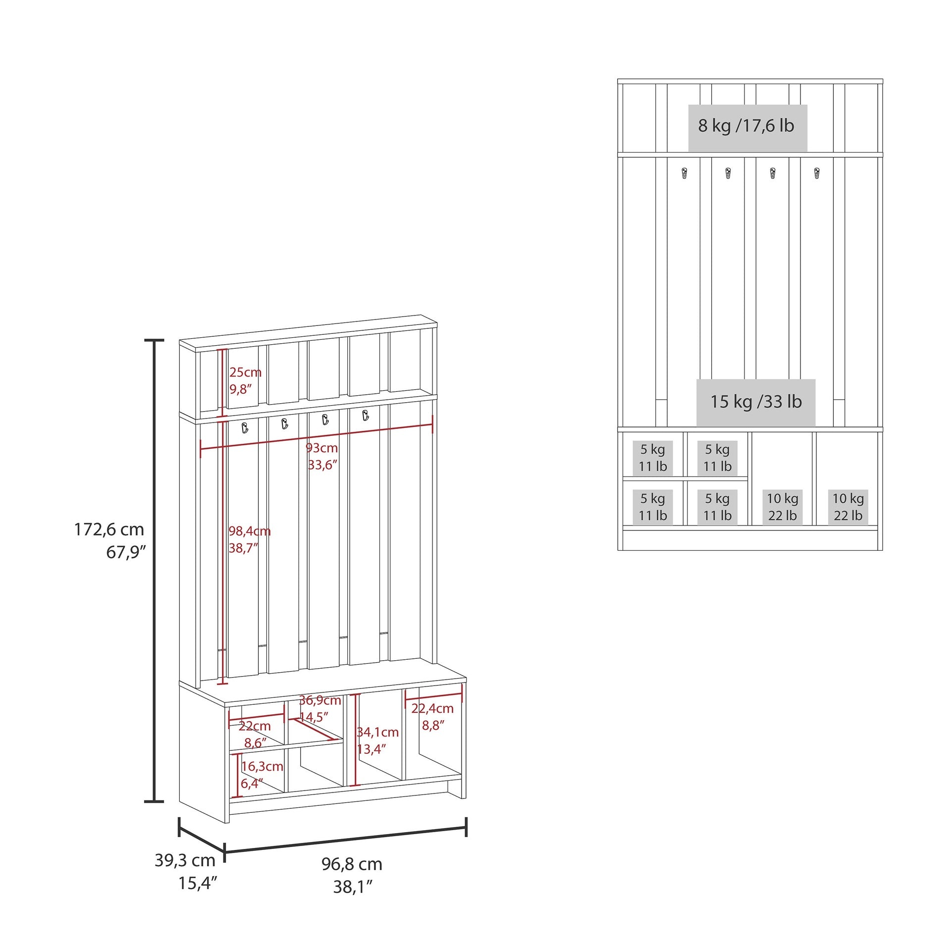 Hall Tree with 7 Shelves, Smokey Gray